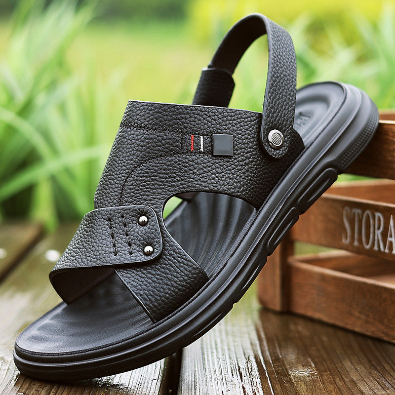 Sandales en cuir pour homme, semelle épaisse antidérapante et résistante, chaussures confortables pour un style business décontracté, idéales pour les trajets quotidiens et les tenues estivales
