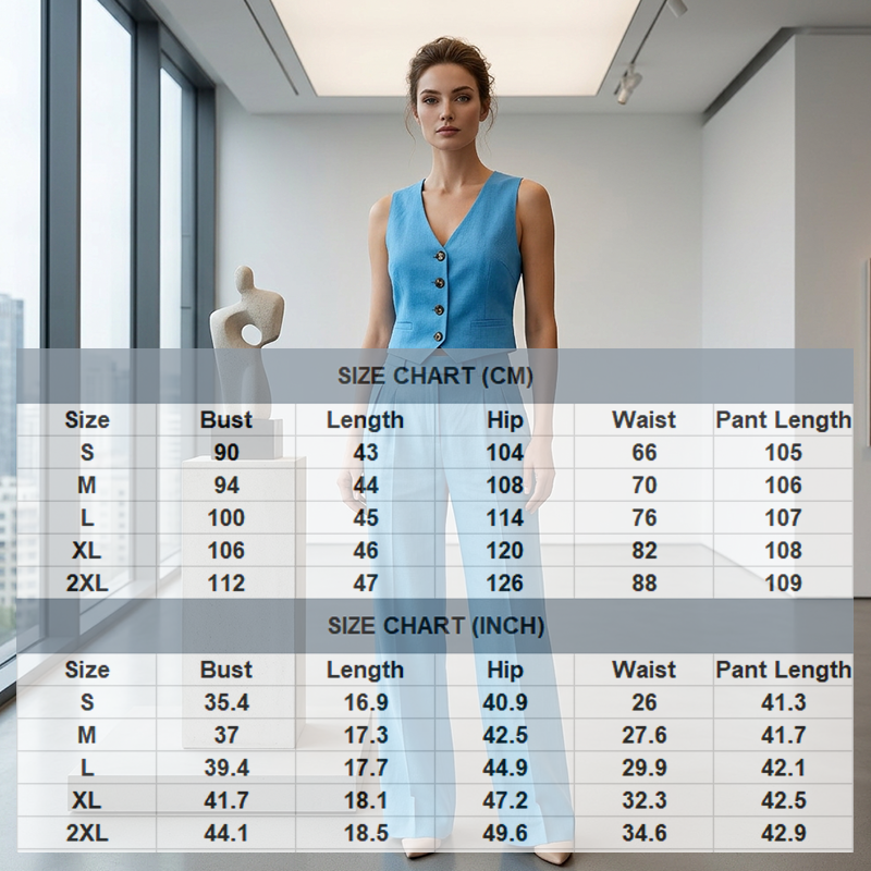Ensemble composé d'un gilet à col en V et d'un pantalon à jambes larges pour femme