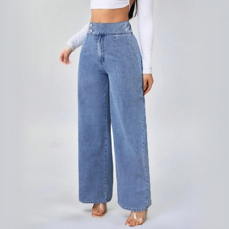 Jean taille haute à jambes larges pour femme