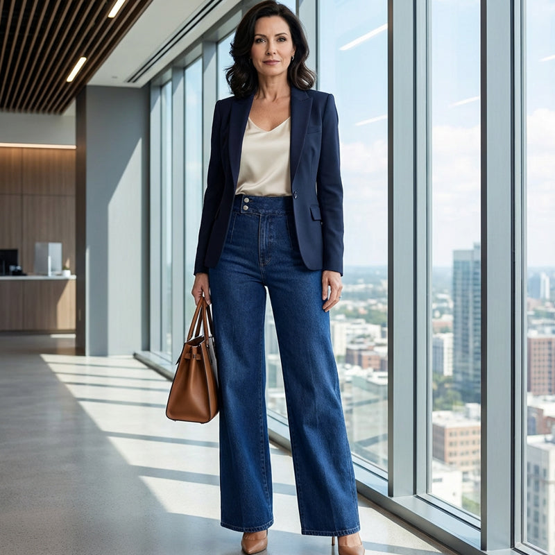 Jean taille haute à jambes larges pour femme