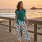 🔥Offre à durée limitée : 50 % de réduction🔥🌿Ensemble femme composé d'un haut à nouer et d'un pantalon large imprimé