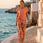 🔥Offre à durée limitée : 50 % de réduction🔥🌿Ensemble femme composé d'un haut à nouer et d'un pantalon large imprimé
