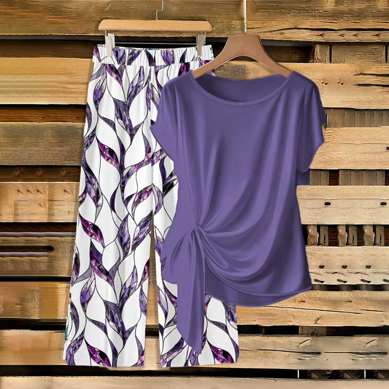 🔥Offre à durée limitée : 50 % de réduction🔥🌿Ensemble femme composé d'un haut à nouer et d'un pantalon large imprimé