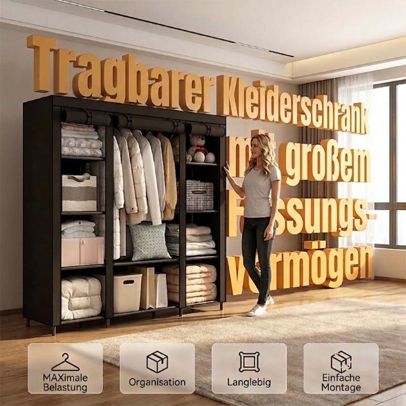 🔥📦 DERNIER JOUR -50% ! Armoire Portable en Tissu Non Tissé – Facile à Monter, Structure Acier, 3 Tailles, Idéale Chambre & Dressing 🏠