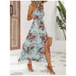 🌸 Robe Halter Florale avec Fente Latérale – Élégante & Polyvalente ✨ | Noir, Marron, Bleu | S-2XL