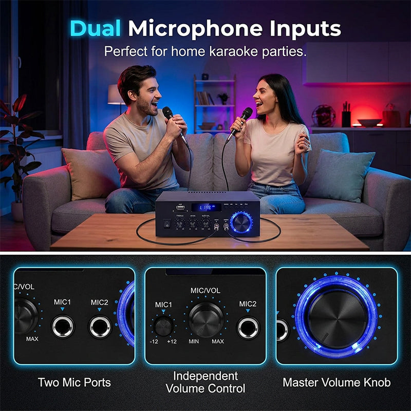 📢📢50 % DE RÉDUCTION !! ⏰ Amplificateur numérique pour karaoké – Bluetooth, USB & AUX – Parfait pour micro, guitare ou enceinte – compact & facile à transporter 🎸✨
