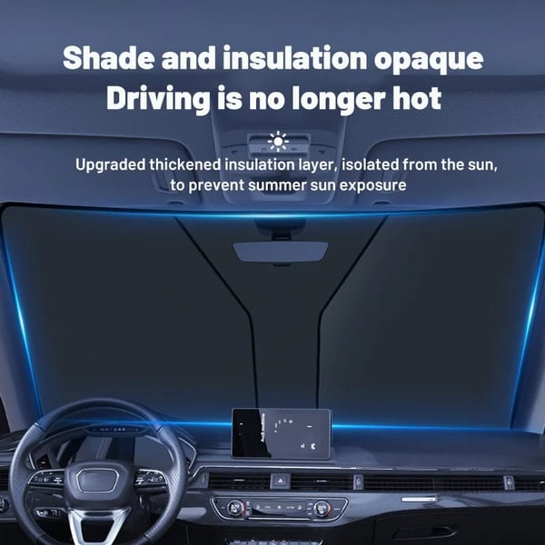 🔥🚗 PROMO FLASH 50% ! Pare-Soleil Pare-Brise Repliable – Protection UV, Inclus Housse Volant & Poche, 2 Tailles, Idéal Toutes Voitures ✅