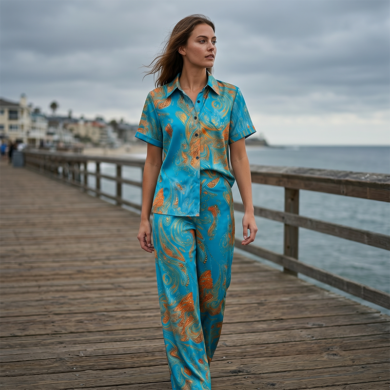 👗 PROMO LIMITÉE 50% DE RÉDUCTION ! ✨ Ensemble Top Manches Courtes & Pantalon Femme – Imprimé Accrocheur, Poches Latérales, Tissu Doux 🌿