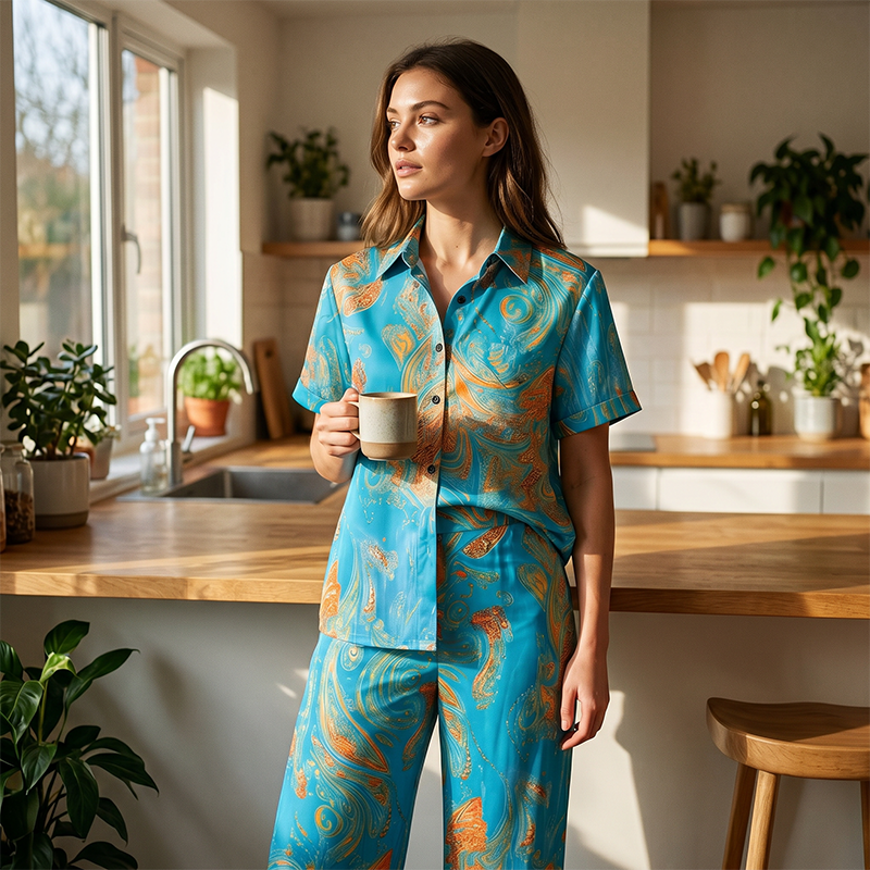 👗 PROMO LIMITÉE 50% DE RÉDUCTION ! ✨ Ensemble Top Manches Courtes & Pantalon Femme – Imprimé Accrocheur, Poches Latérales, Tissu Doux 🌿