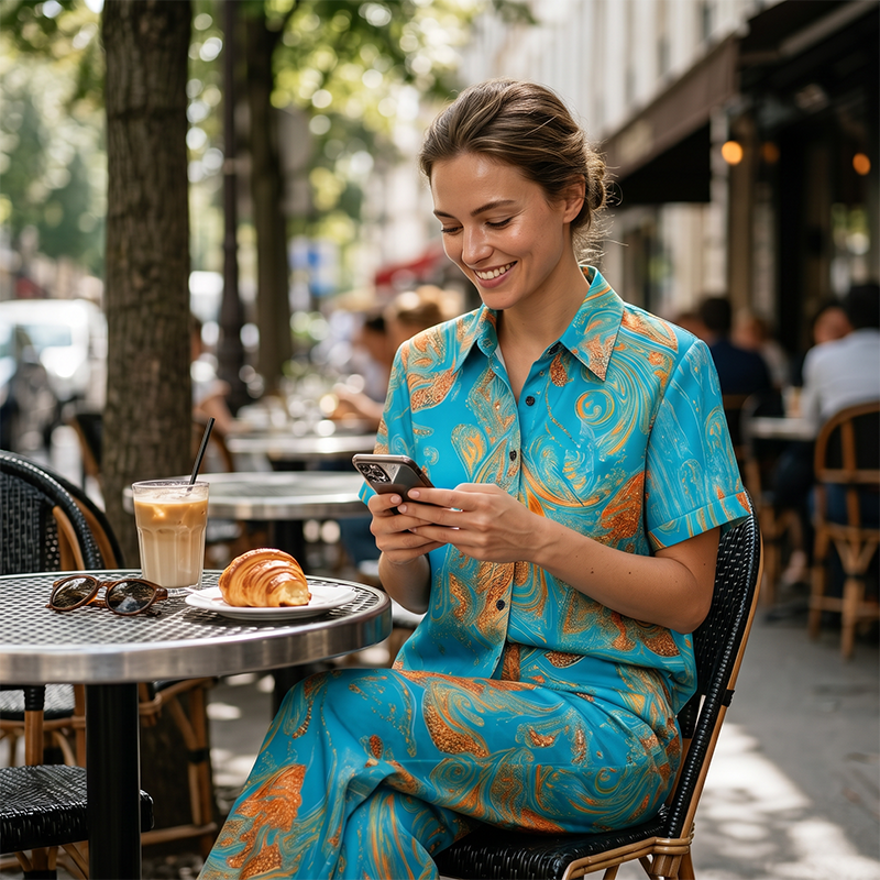 👗 PROMO LIMITÉE 50% DE RÉDUCTION ! ✨ Ensemble Top Manches Courtes & Pantalon Femme – Imprimé Accrocheur, Poches Latérales, Tissu Doux 🌿