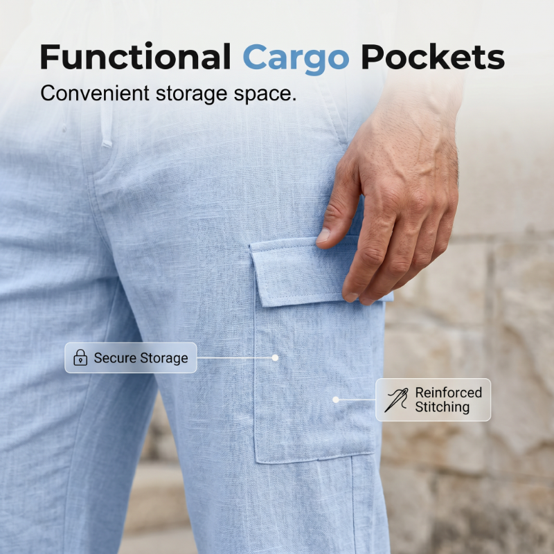 Ensemble d'été en lin pour homme : chemise ample et short cargo, ensemble deux pièces