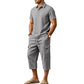 Ensemble d'été en lin pour homme : chemise ample et short cargo, ensemble deux pièces