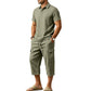 Ensemble d'été en lin pour homme : chemise ample et short cargo, ensemble deux pièces