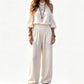 🎉 OFFRE LIMITÉE -50% ! 🌸 Ensemble Haut Halter Épaules Dénudées & Pantalon Large pour Femme – Élégance Boho & Respirabilité Lin ✨