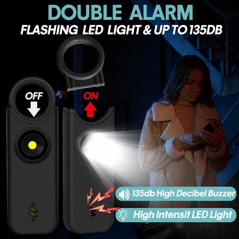 Alarme de Défense Personnelle 135 dB avec Lumière Stroboscopique LED