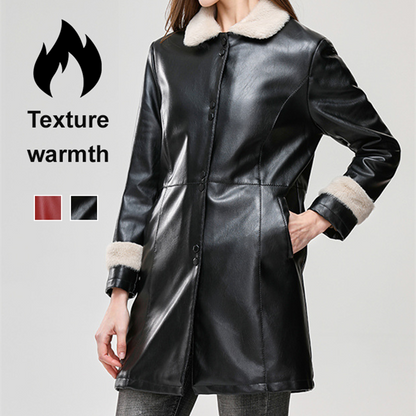 Manteau mi-long en fourrure avec col à revers en polaire