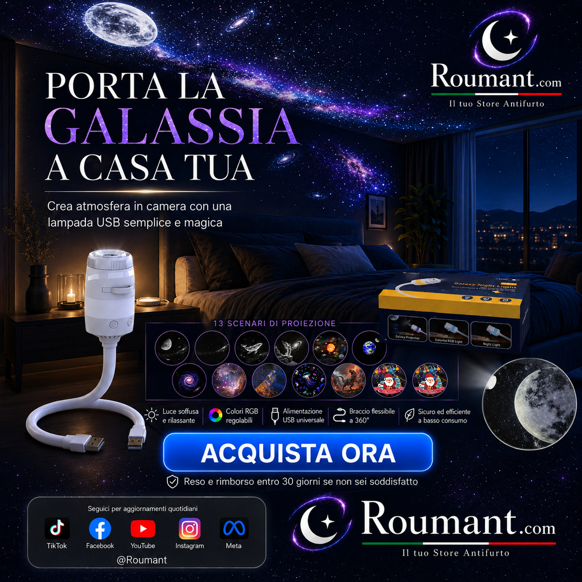 🌌 -50 % MAINTENANT ! 💫 Lampe Projecteur Ciel Étoilé USB – 13 Films Interchangeables & Col Flexible – Parfait pour la Chambre ✨