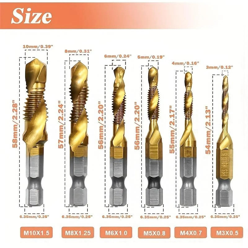 Jeu de 6 Tarauds Spiraux Composites Multifonctions