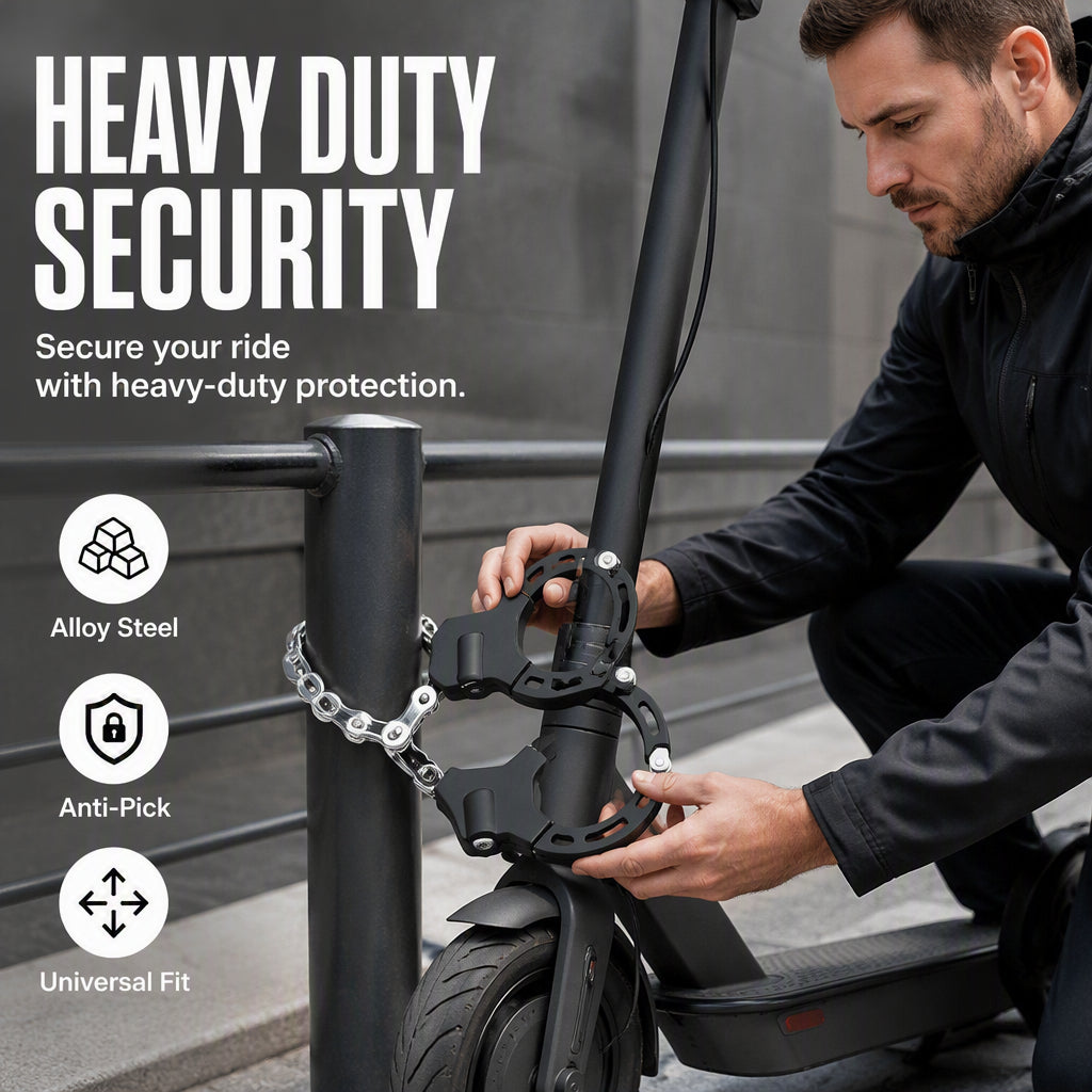 Antivol Menottes Haute Résistance pour Trottinette - Chaîne en Acier Alloy avec Sac de Rangement