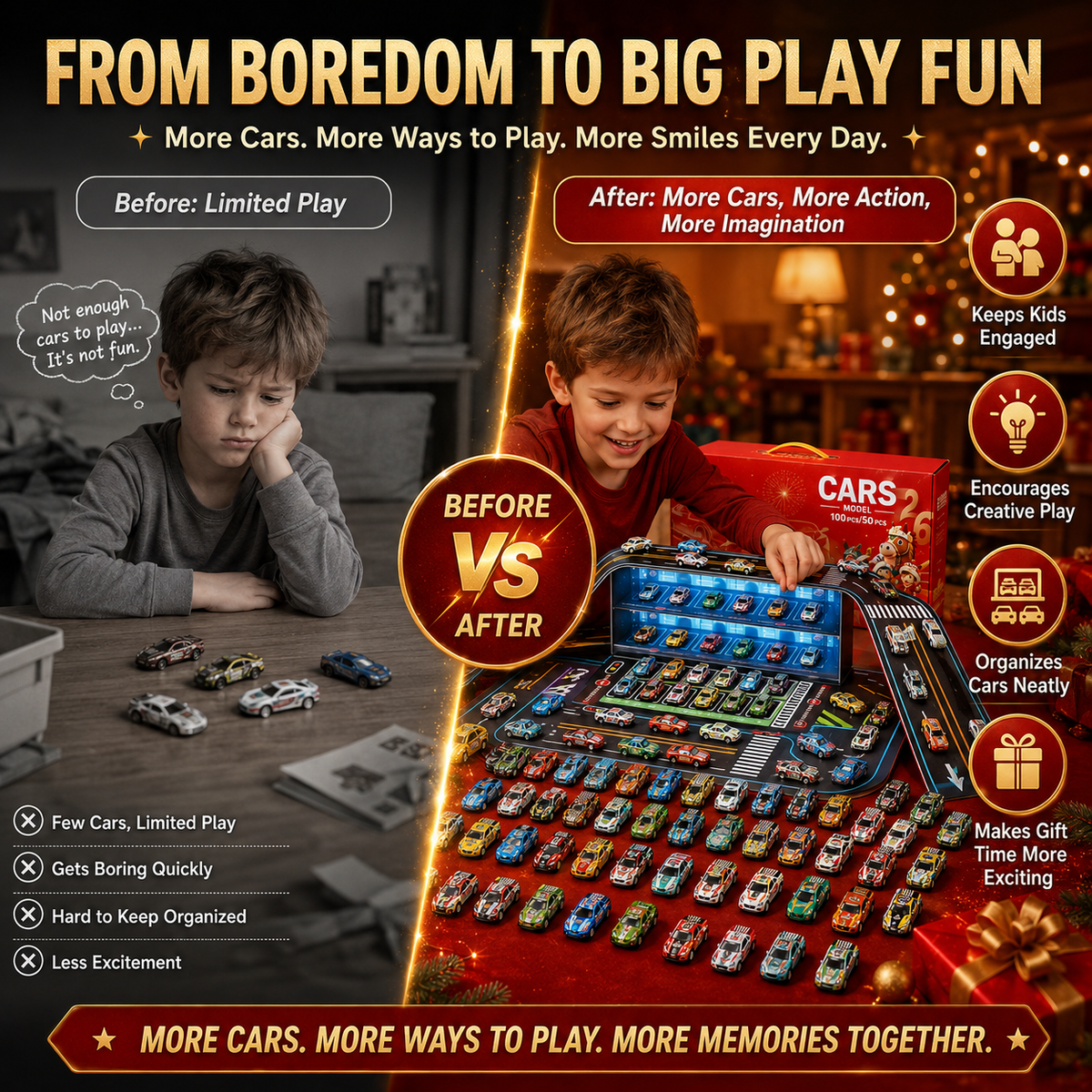 Coffret de Jeu Garage Pliable avec Voitures Jouets