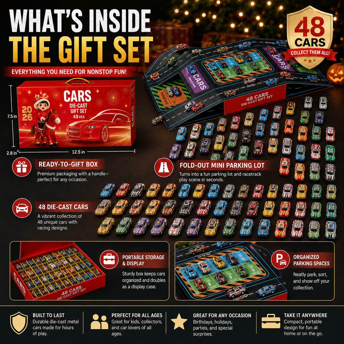 Coffret de Jeu Garage Pliable avec Voitures Jouets