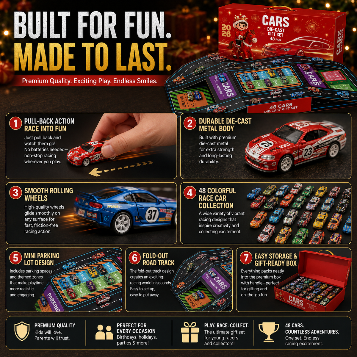Coffret de Jeu Garage Pliable avec Voitures Jouets