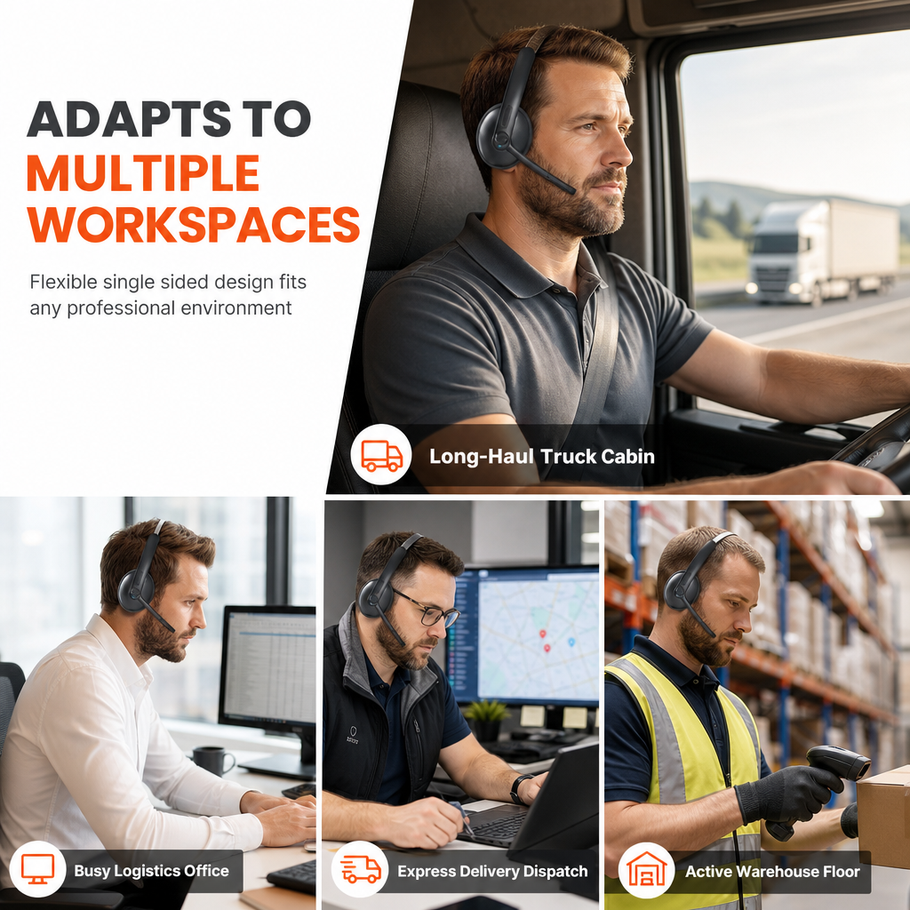 Casque sans fil Bluetooth pour centre d'appels, avec réduction de bruit environnemental ENC et appairage automatique, pour service client et chauffeurs routiers