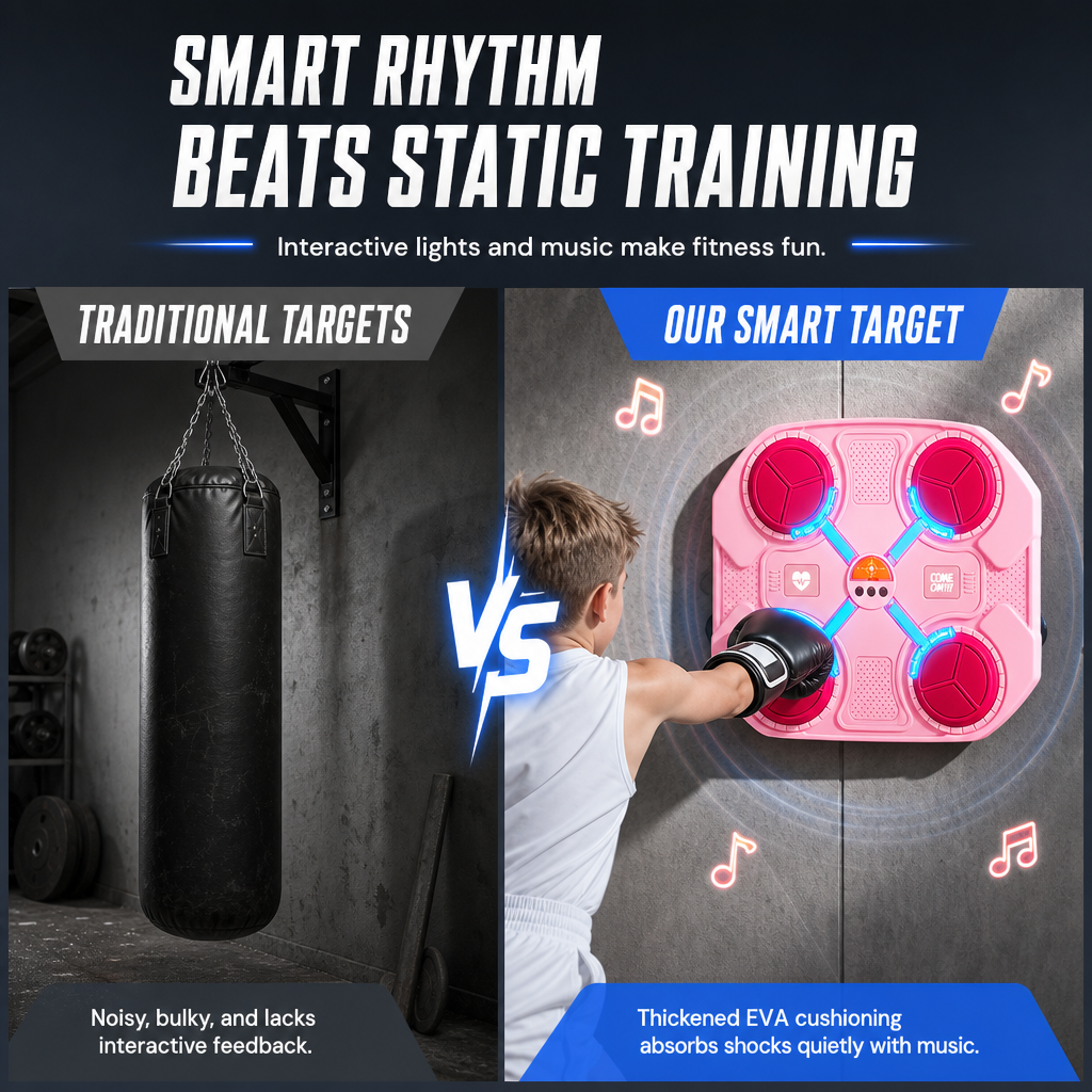 Cible de boxe musicale électronique pour enfants — Entraînement des réflexes et du rythme, fitness à domicile et anti-stress