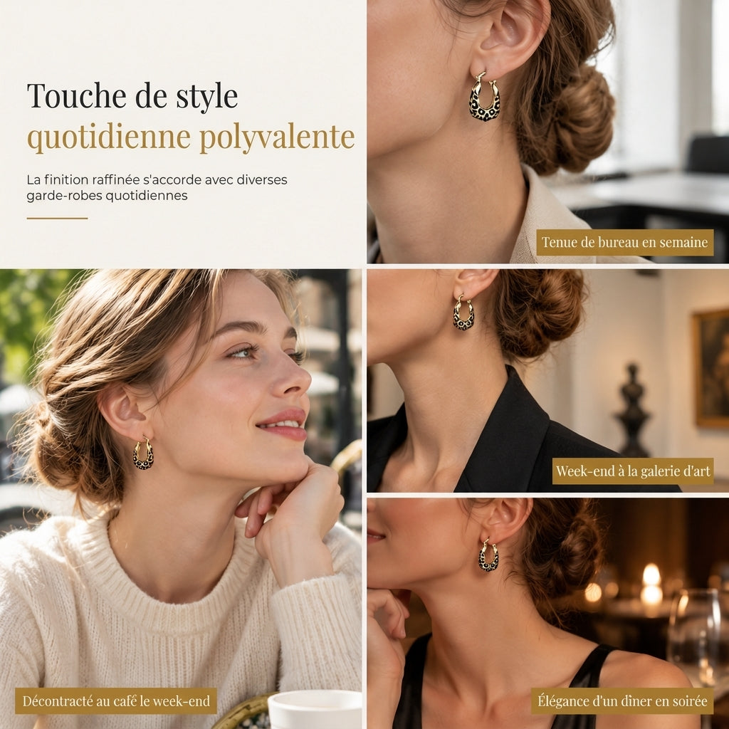 Boucles d'oreilles huggie en forme de U imprimé léopard vintage pour femmes