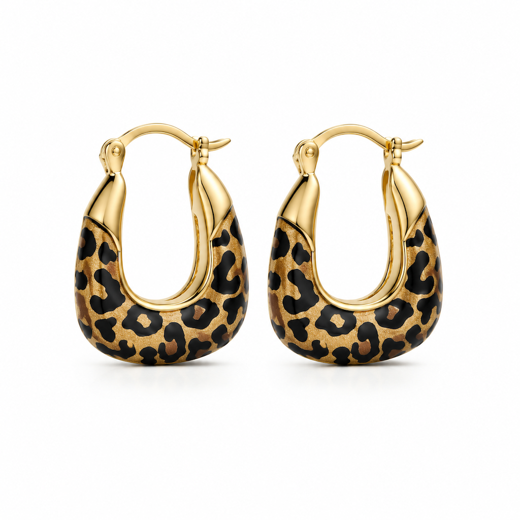 Boucles d'oreilles huggie en forme de U imprimé léopard vintage pour femmes