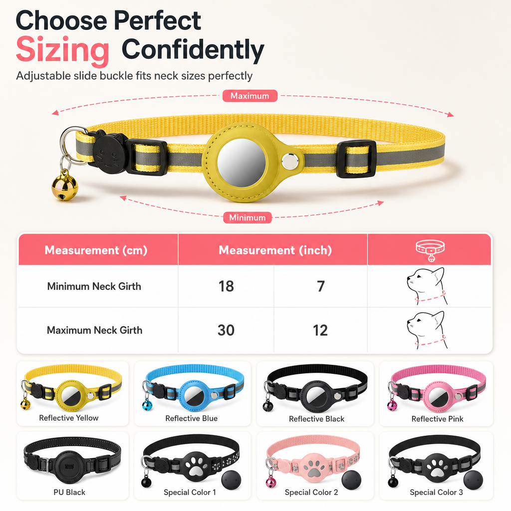 Collier Réfléchissant pour Chat avec Traceur Connecté Étanche