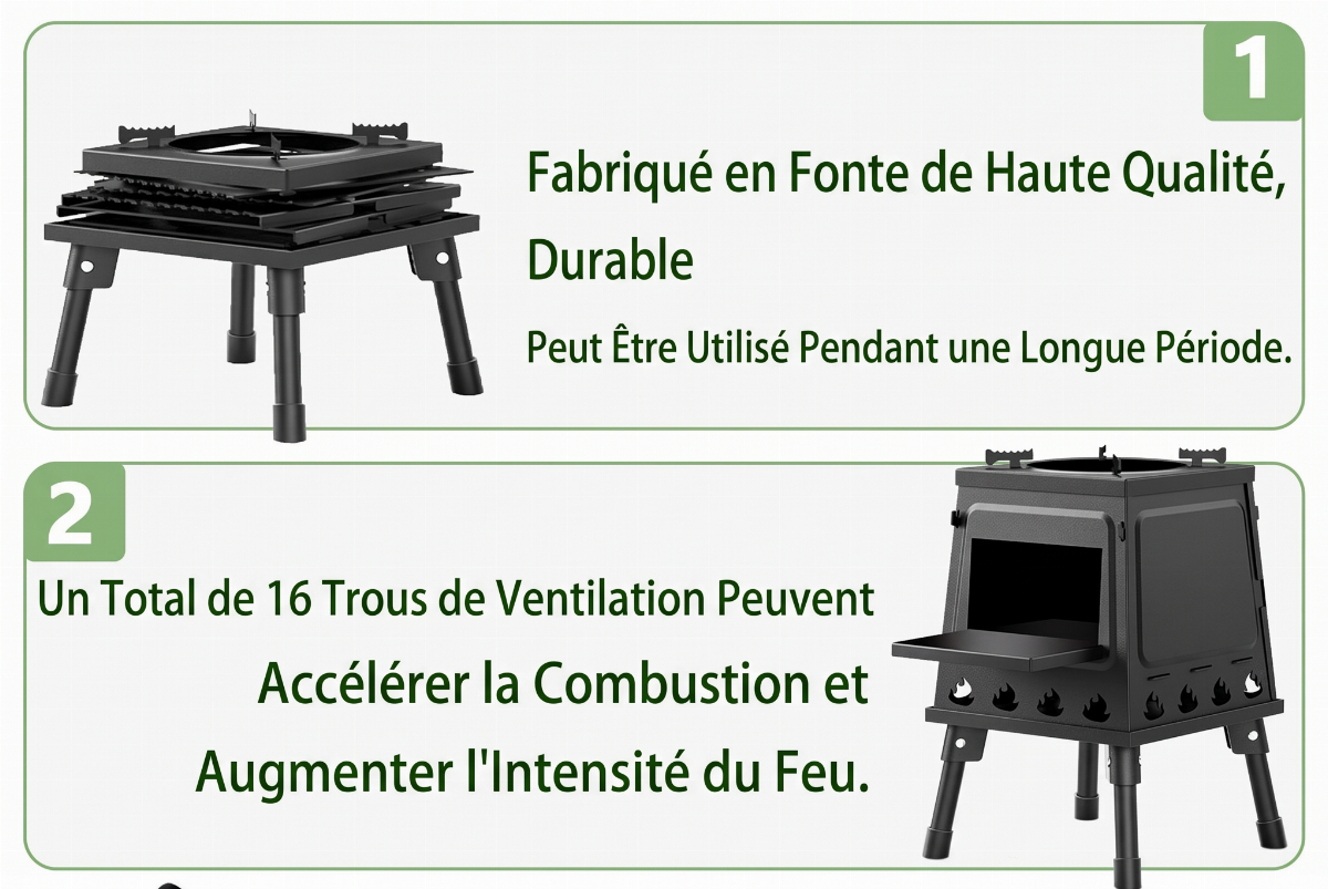⏳ OFFRE LIMITÉE : -50% ! 🏕️ Réchaud portable à bois de type rocket stove – 16 trous d'aération pour une circulation d'air ultra-efficace ☕