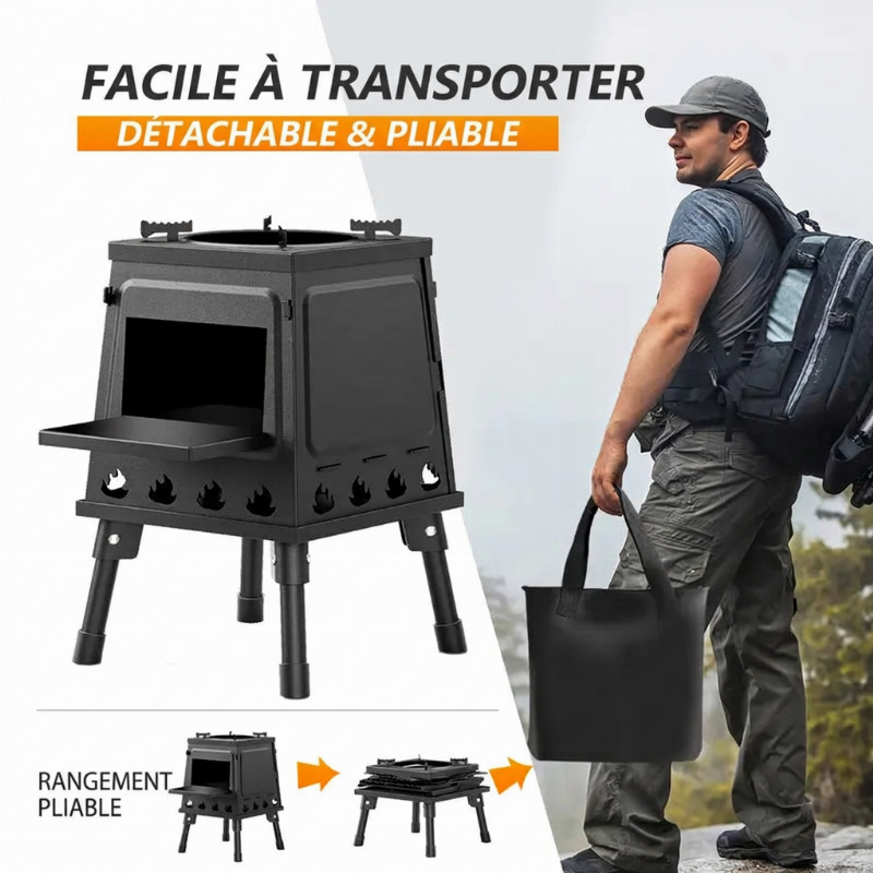 ⏳ OFFRE LIMITÉE : -50% ! 🏕️ Réchaud portable à bois de type rocket stove – 16 trous d'aération pour une circulation d'air ultra-efficace ☕