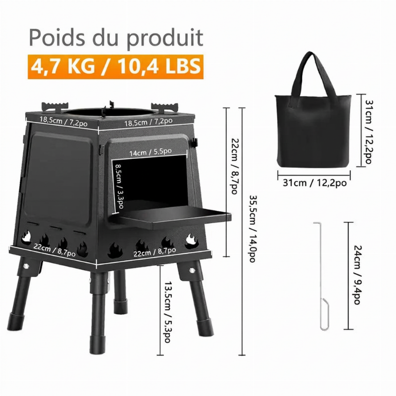 ⏳ OFFRE LIMITÉE : -50% ! 🏕️ Réchaud portable à bois de type rocket stove – 16 trous d'aération pour une circulation d'air ultra-efficace ☕