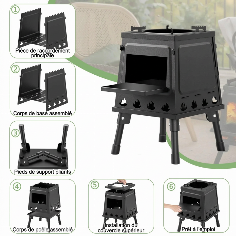 ⏳ OFFRE LIMITÉE : -50% ! 🏕️ Réchaud portable à bois de type rocket stove – 16 trous d'aération pour une circulation d'air ultra-efficace ☕