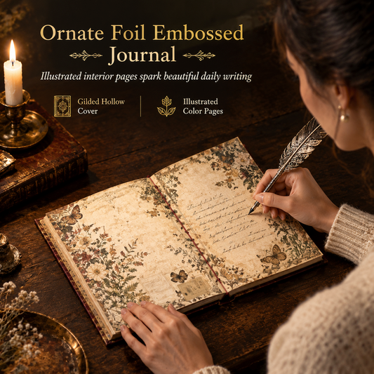 📢📢 -50% !! ⏰ Carnet de Notes Vintage Style Européen à Couverture Rigide Ajourée, Dorures à Chaud et Pages Illustrées en Couleur