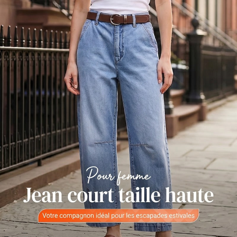 Jean droit court à taille haute pour femme