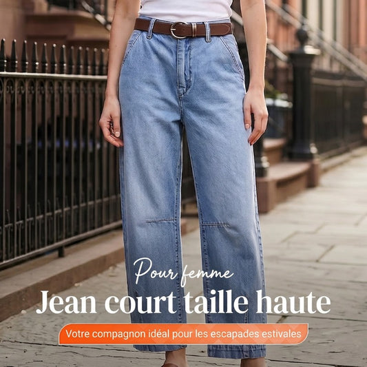 Jean droit court à taille haute pour femme