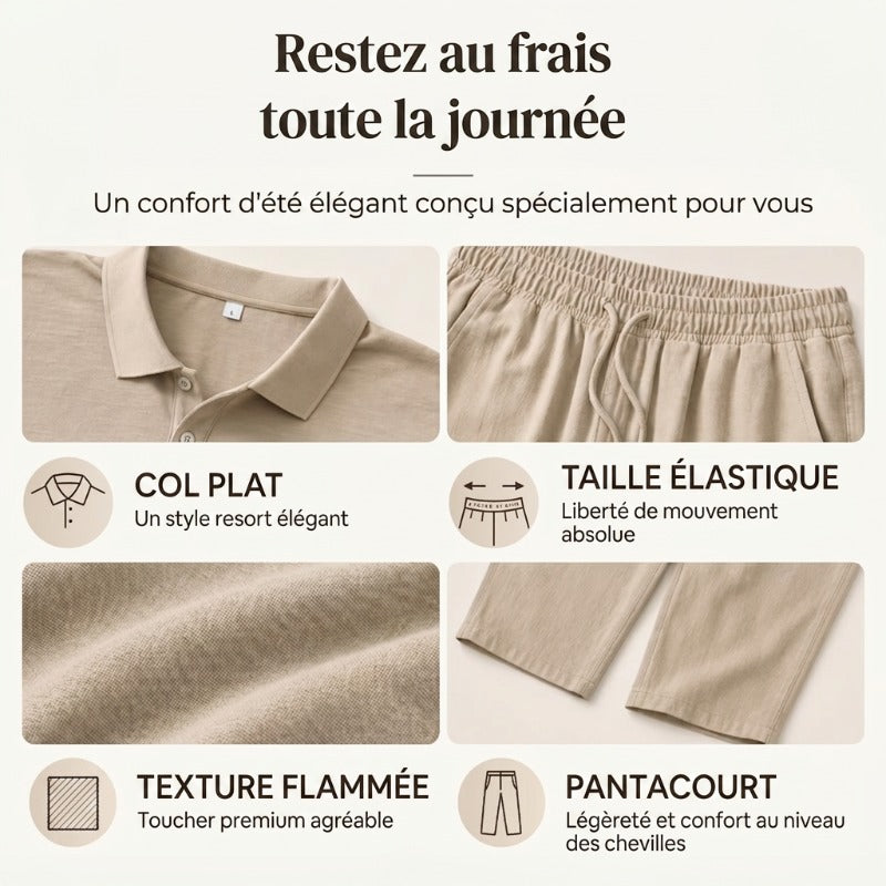Ensemble chemise et pantalon décontracté en lin pour homme