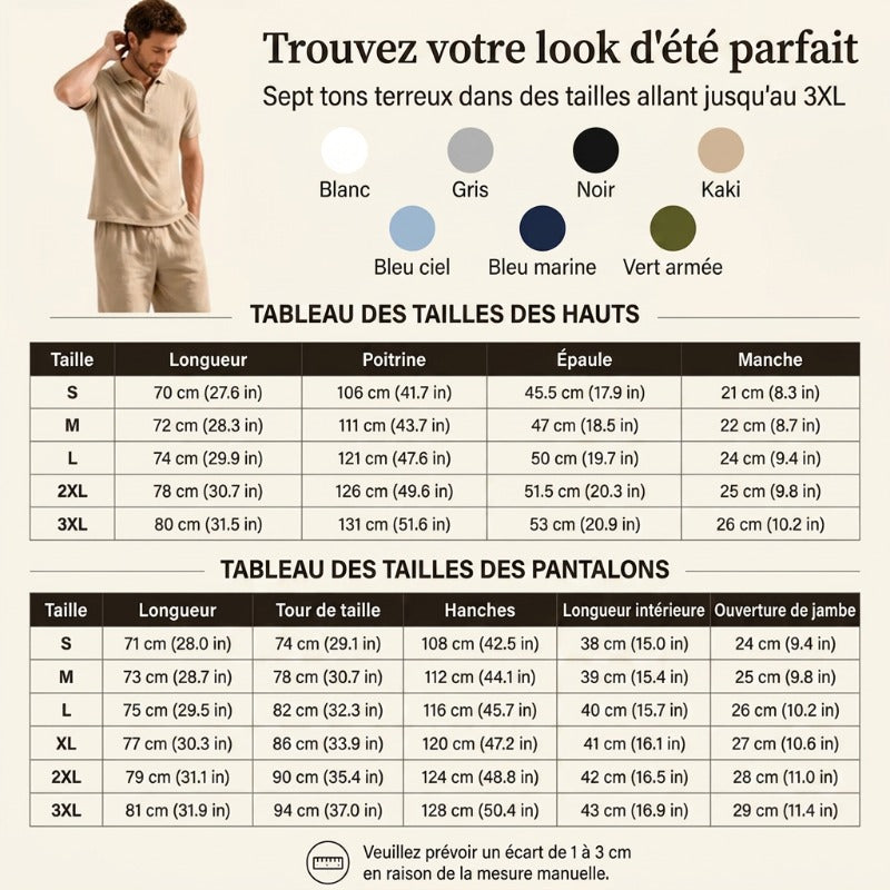 Ensemble chemise et pantalon décontracté en lin pour homme