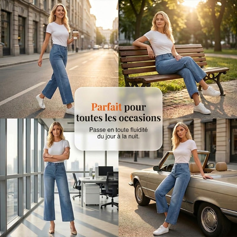 Jean droit court à taille haute pour femme